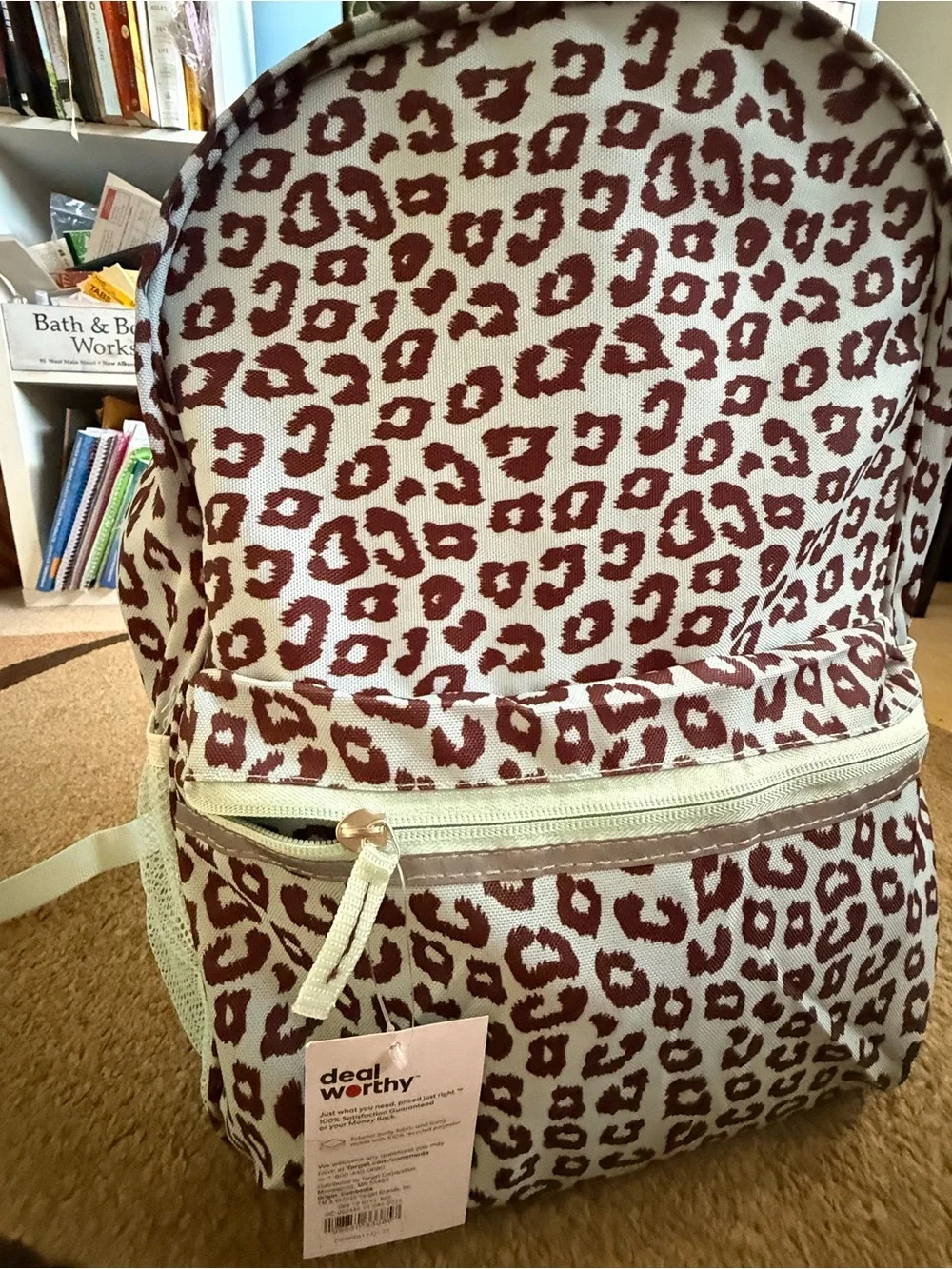 Leopard Print Canvas Backpack in Brown and Cream
